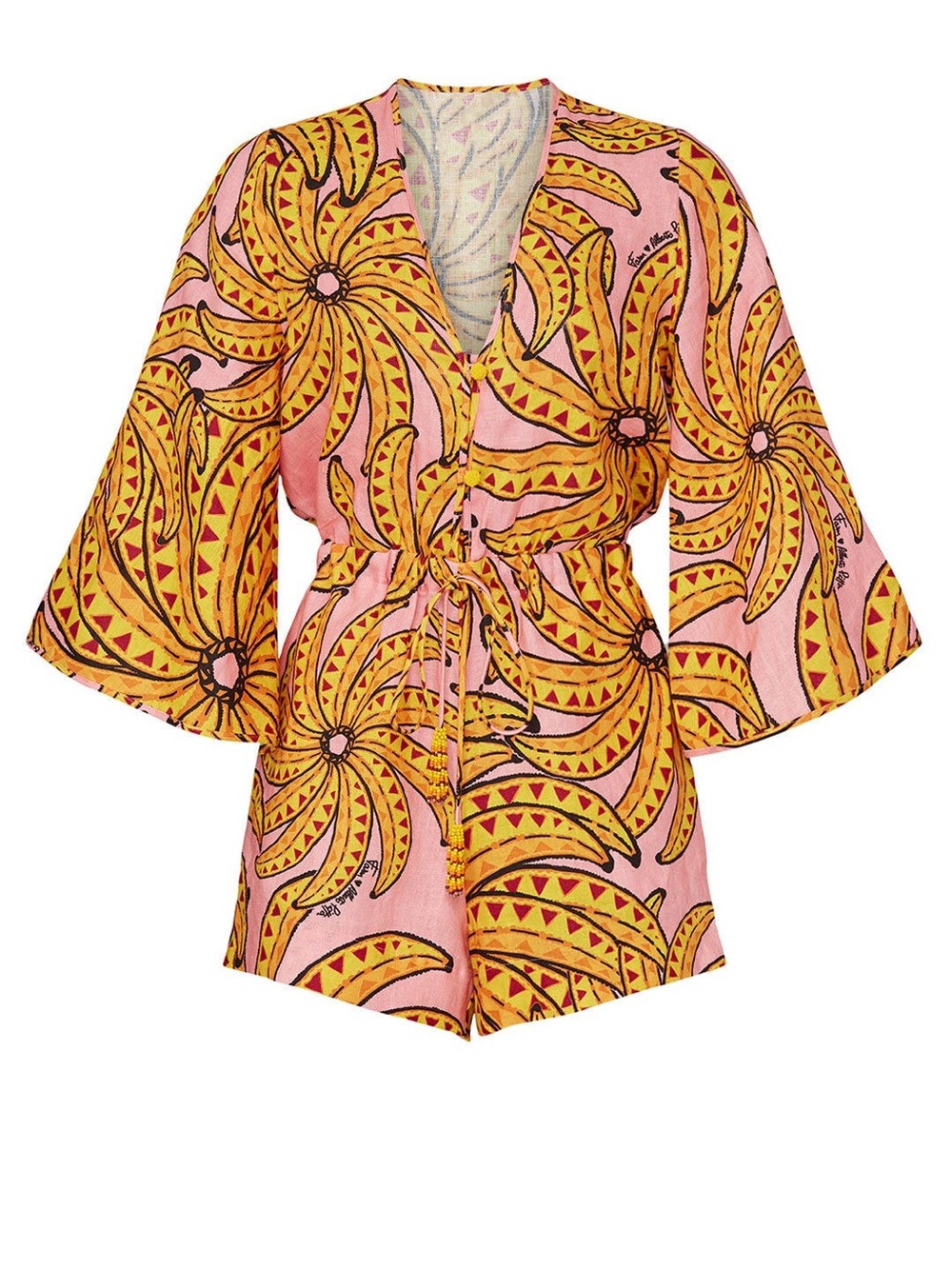 FARM RIO Banana Floral Linen Romper Size Small